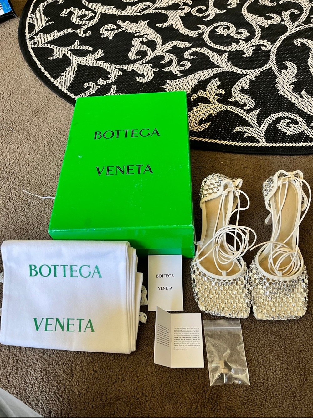 Bottega Veneta White Crystal Embellished Lace-Up Heels